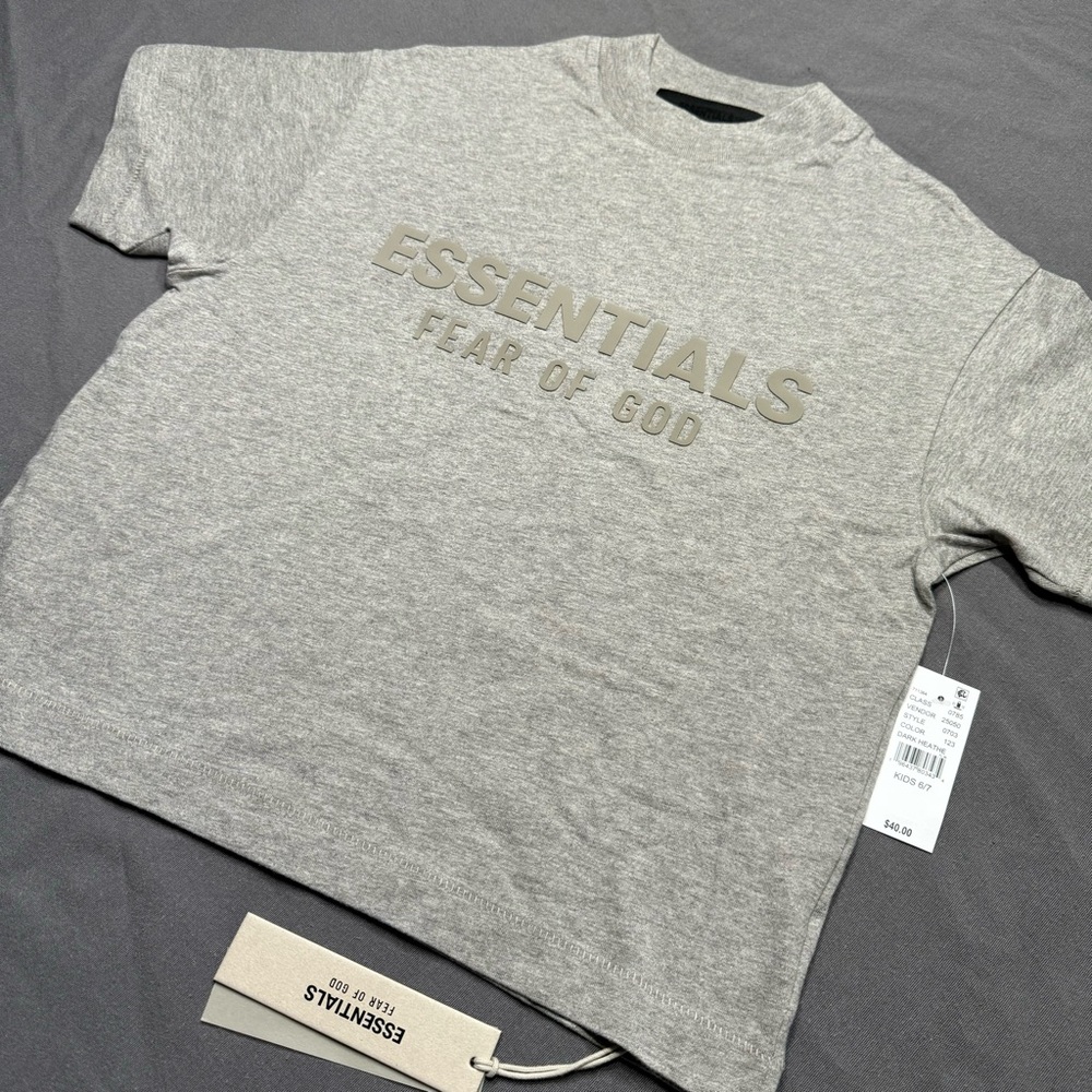 Kids Fear of God Essentials Dark Heather Oatmeal T-Shirt Item# 5658315 - Picture 2 of 12